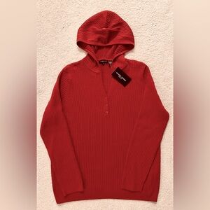 BRICK RED HOODED CABLE KNIT PULLOVER w/BUTTON COTTON SWEATER SZ 1X NWT MSRP $72